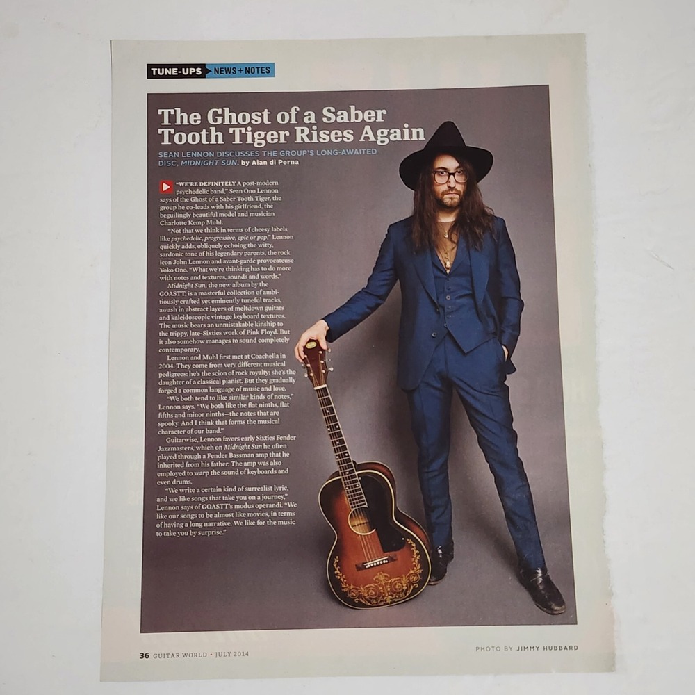 Sean Ono Lennon Guitar World July 2014 Article Clipping 8x10.5 Music Memorabilia